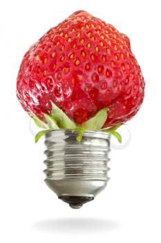 light bulb with red strawberry on white background
