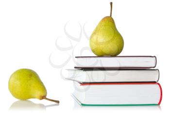  pears and books over a white background