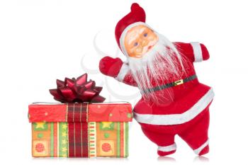 Santa claus with christmas gift on white background