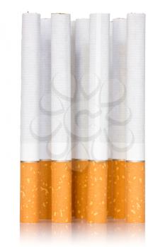 Cigarette sticks with reflection on white background