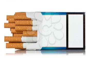 Pack of cigarettes opened on white background 