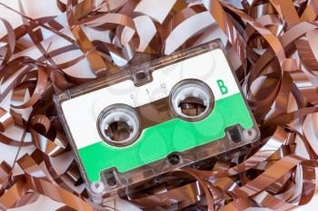 Audio tape cassette with subtracted out tape
