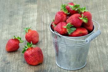 Small bucket with  fresh picked  strawberries 