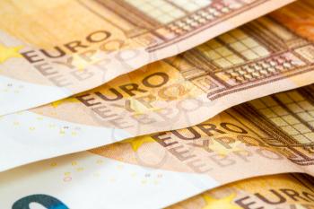 Close-up of fifty Euro banknotes, selective focus,shallow DOF