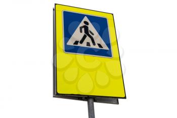 Traffic sign pedestrian crossing. Crosswalk sign isolated on white background.