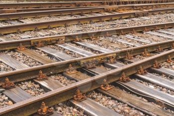 Empty railway tracks for train transportation