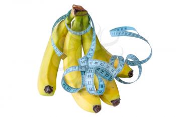 Bunch of bananas wrapped in a measure tape. Diet or healthy eating concept concept