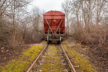 Back view of grain hopper on the railway track