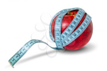 Diet concept with healthy apple and measure tape. Isolated on white background. 