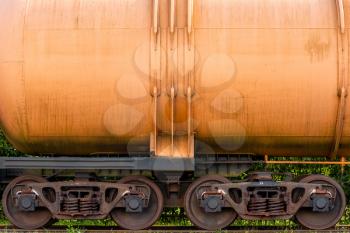 Freight cargo train wheels, close-up view