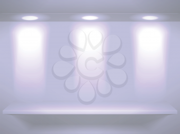 Royalty Free Clipart Image of Three Lights Above a Shelf