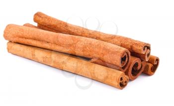 Group of cinnamon stick in stock on white