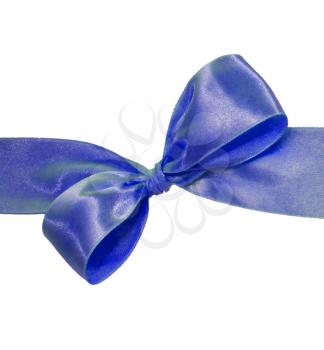 Blue present bow on white background