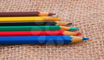 Colourful pencils on the sack