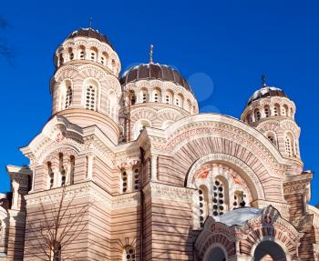 View of the cathedral in Riga near the freedom monument