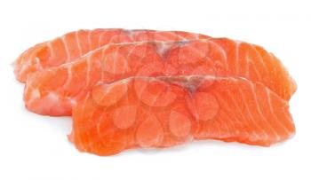 Salmon slices on the white background