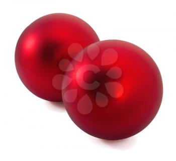 Two red christmas balls on the white background