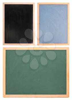 Set of different chalk boards isolated on white 