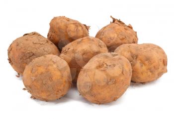 Group of fresh ripe potatoes on white background