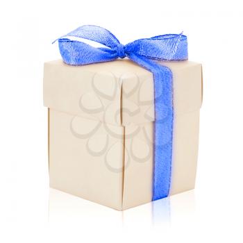 Isolated gift box with golden ribbon with refflection