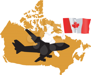 Royalty Free Clipart Image of a Plane Over Canada
