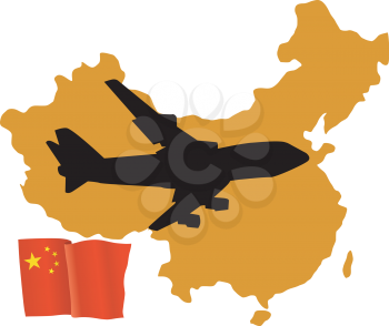 Royalty Free Clipart Image of a Plane Over China