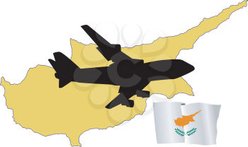 Royalty Free Clipart Image of a Plane Over Cyprus