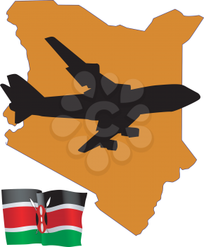 Royalty Free Clipart Image of a Plane Over Kenya