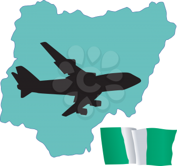 Royalty Free Clipart Image of a Plane Over Nigeria