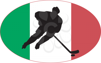 hockey player on background of flag of Italy