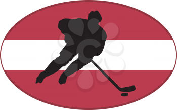 hockey player on background of flag of Latvia