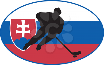 hockey player on background of flag of Slovakia