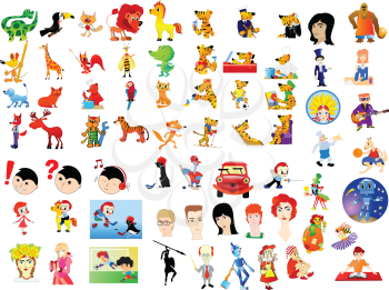 Big set of different cartoon characters and scenes