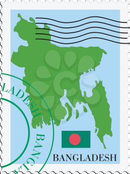 Image of stamp with map and flag of Bangladesh