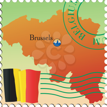 Vector stamp with an image of map of Belgium