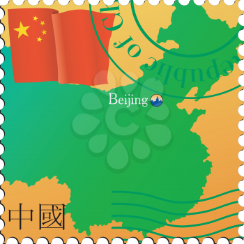 Vector stamp with an image of map of China