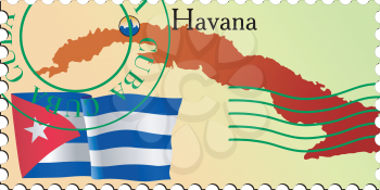 Vector stamp with an image of map of Cuba