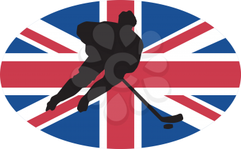 hockey player on background of flag of Great Britain