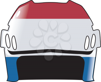 An image of hockey helmet in colours of Netherlands