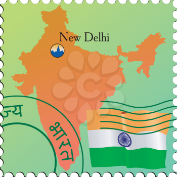 Vector stamp with an image of map of India