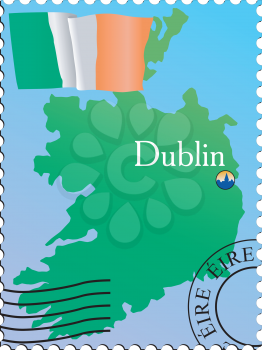 Vector stamp with an image of map of Ireland