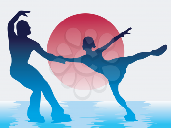 couple of figure skating on Japanese flag background