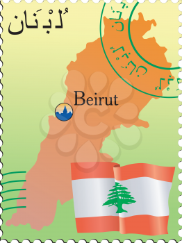Vector stamp with an image of map of Lebanon