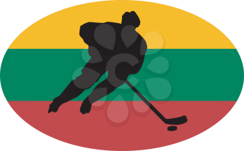 hockey player on background of flag of Lithuania