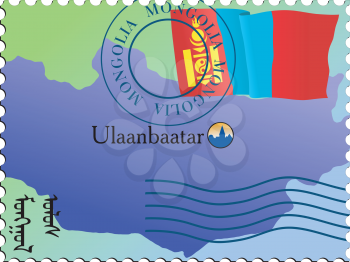 Vector stamp with an image of map of Mongolia
