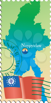 Vector stamp with an image of map of Myanmar