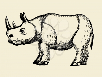 A hand drawn illustration of the rhinoceros