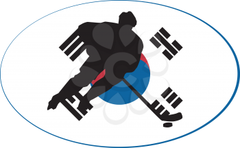 hockey player on background of flag of South Korea