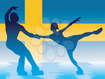 couple of figure skating on Swedish flag background