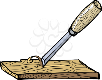 hand drawn illustration of the chisel with plank